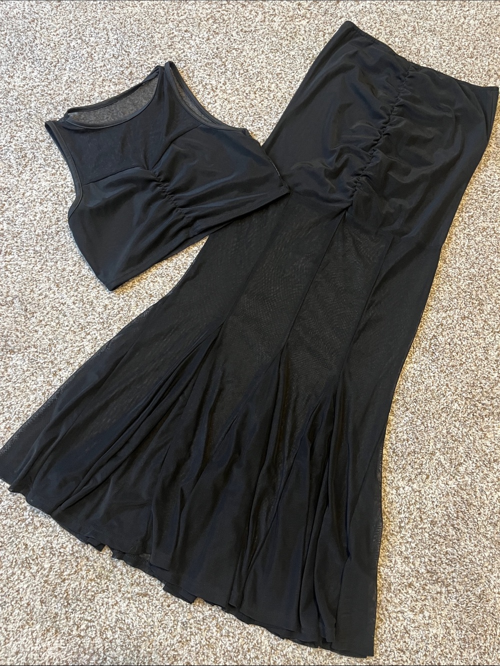 Black Ruched Mermaid Maxi Skirt & Top Set